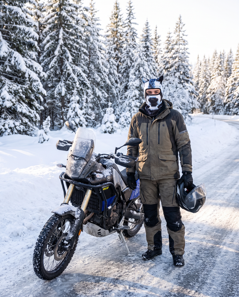 Motorista con el pasamontañas El Husky