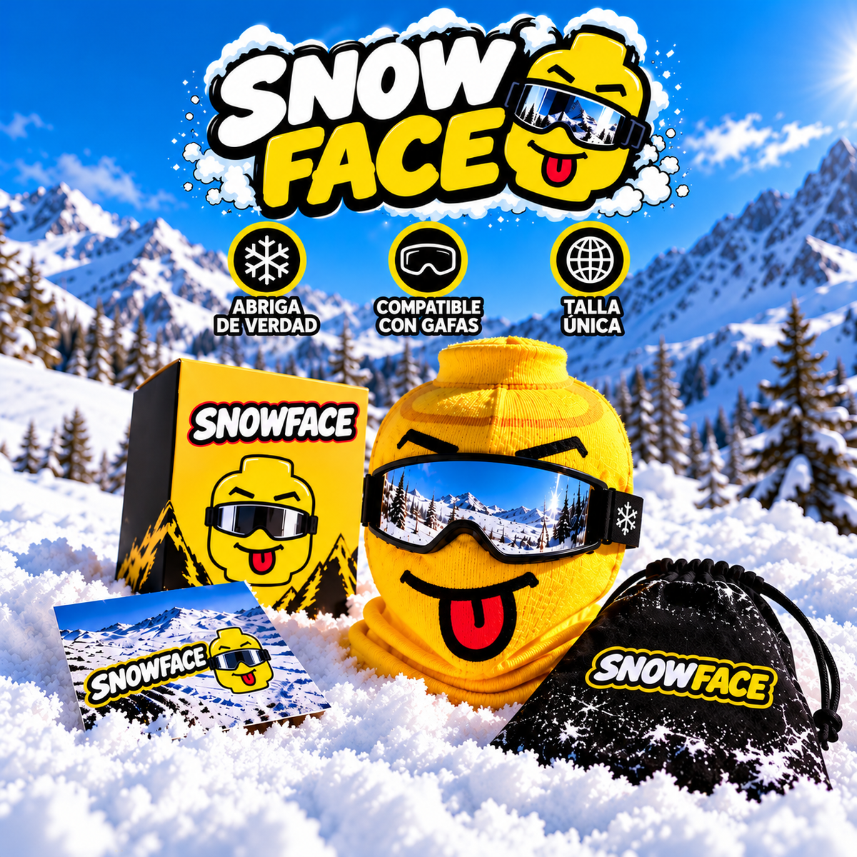 SnowFace Yellow – Bivakmuts met grappig gezicht
